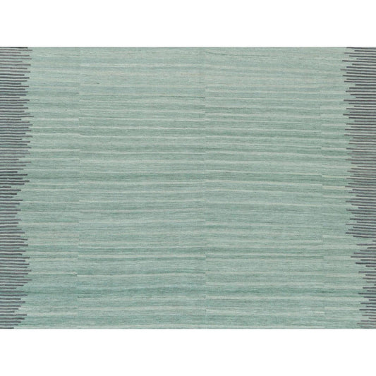 Flat Weave Wool Hand Woven Rug Green Dark Gray 9.3X12.1 -O060022