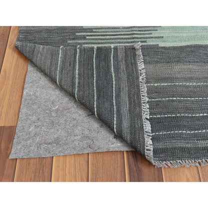 Flat Weave Wool Hand Woven Rug Green Dark Gray 9.3X12.1 -O060022