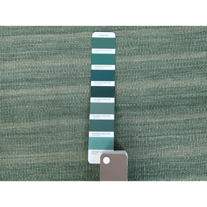 Flat Weave Wool Hand Woven Rug Green Dark Gray 9.3X12.1 -O060022