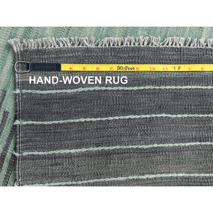 Flat Weave Wool Hand Woven Rug Green Dark Gray 9.3X12.1 -O060022
