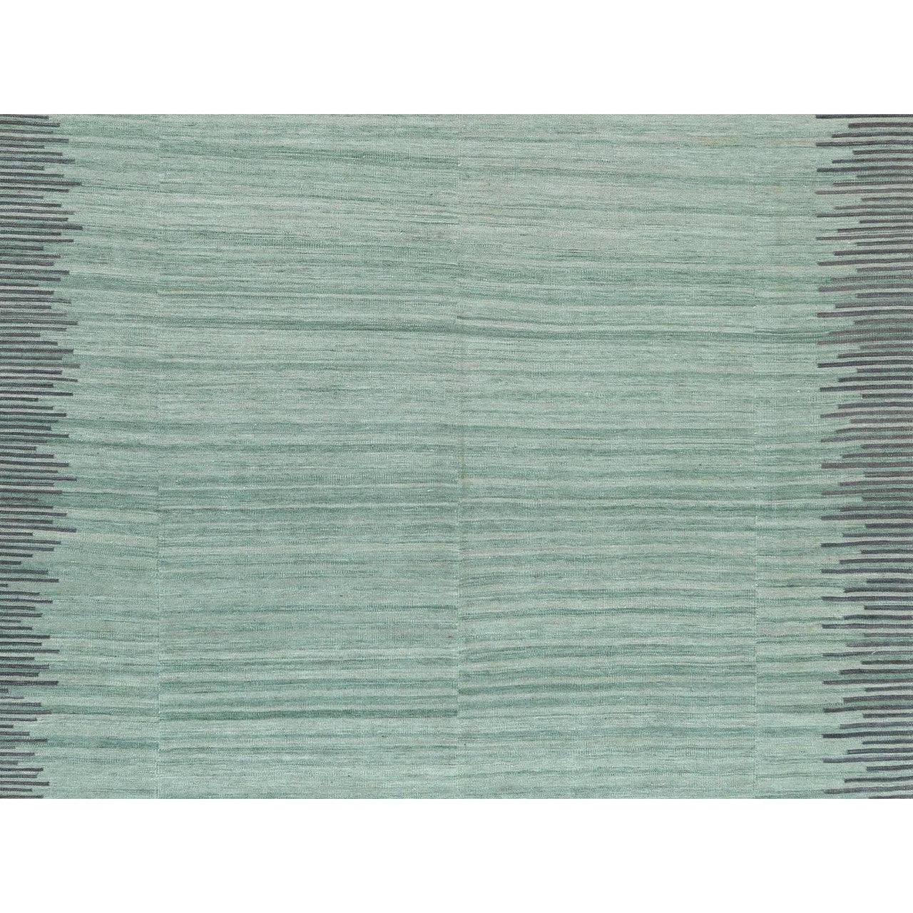 Flat Weave Wool Hand Woven Rug Green Dark Gray 9.2X12.0 -O060023