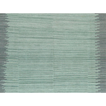 Flat Weave Wool Hand Woven Rug Green Dark Gray 9.2X12.0 -O060023
