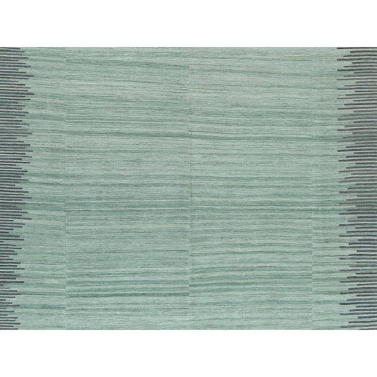 Flat Weave Wool Hand Woven Rug Green Dark Gray 9.2X12.0 -O060023