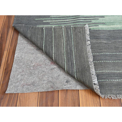 Flat Weave Wool Hand Woven Rug Green Dark Gray 9.2X12.0 -O060023