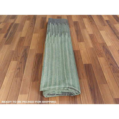 Flat Weave Wool Hand Woven Rug Green Dark Gray 9.2X12.0 -O060023
