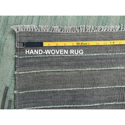 Flat Weave Wool Hand Woven Rug Green Dark Gray 9.2X12.0 -O060023