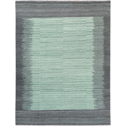 Flat Weave Wool Hand Woven Rug Green Dark Gray 8.2X10.1 -O060024