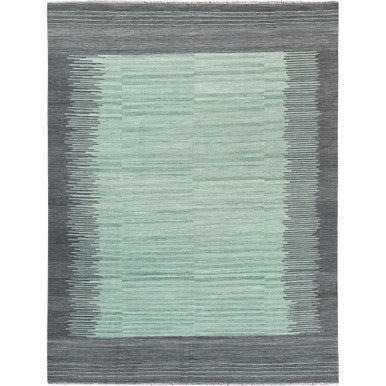 Flat Weave Wool Hand Woven Rug Green Dark Gray 8.2X10.1 -O060024