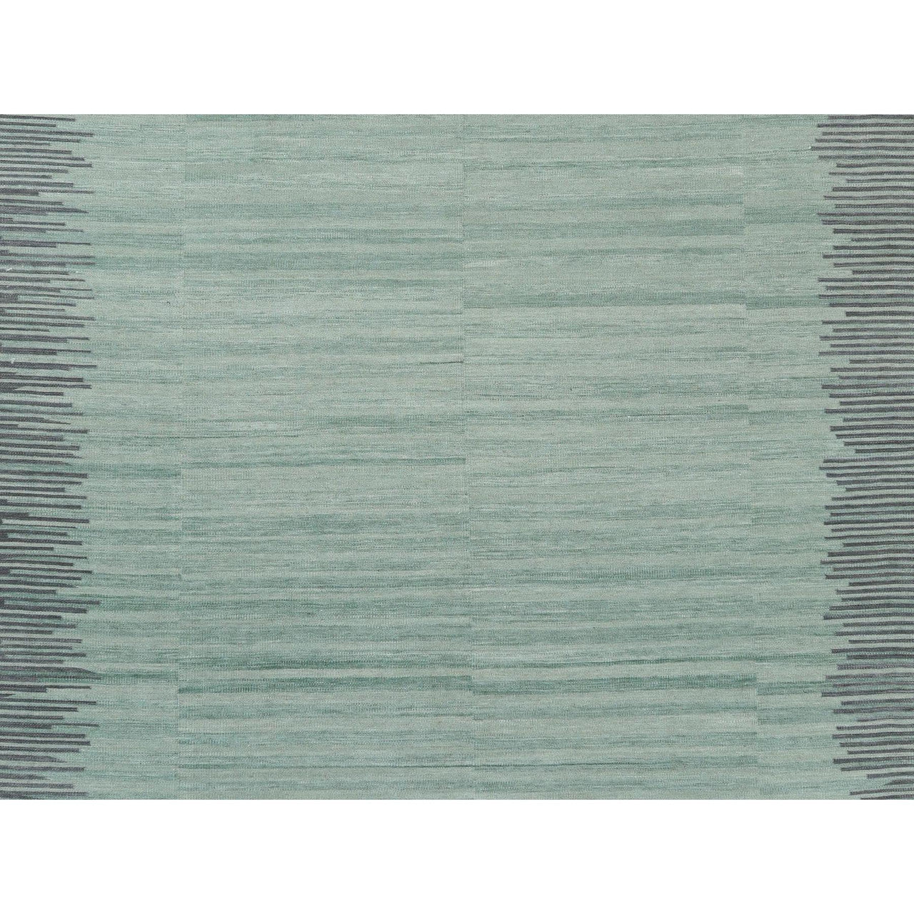 Flat Weave Wool Hand Woven Rug Green Dark Gray 8.2X10.1 -O060024
