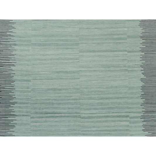 Flat Weave Wool Hand Woven Rug Green Dark Gray 8.2X10.1 -O060024