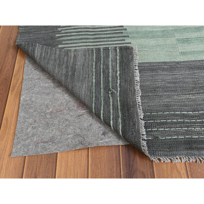 Flat Weave Wool Hand Woven Rug Green Dark Gray 8.2X10.1 -O060024