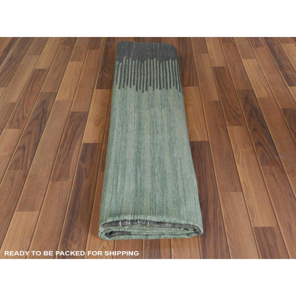 Flat Weave Wool Hand Woven Rug Green Dark Gray 8.2X10.1 -O060024