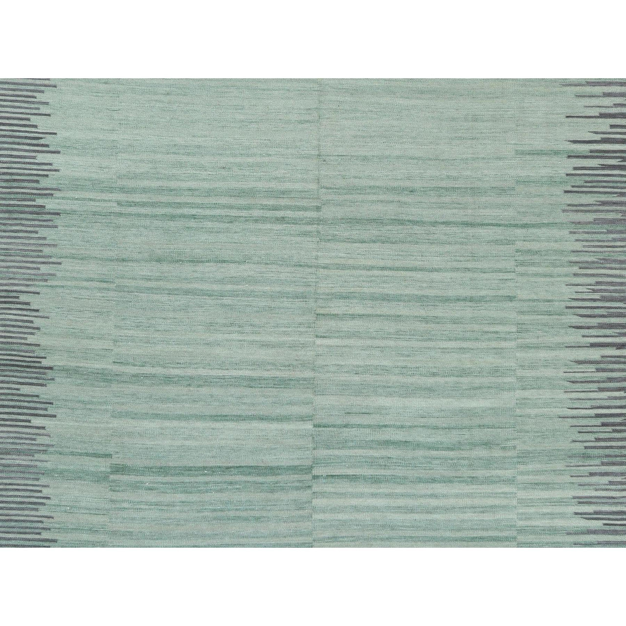 Flat Weave Wool Hand Woven Rug Green Dark Gray 8.2X10.1 -O060025