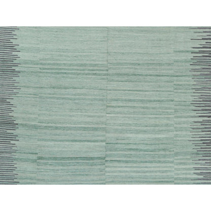 Flat Weave Wool Hand Woven Rug Green Dark Gray 8.2X10.1 -O060025