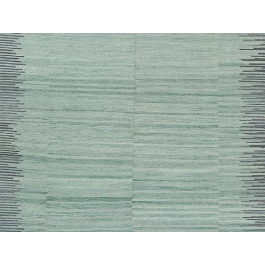 Flat Weave Wool Hand Woven Rug Green Dark Gray 8.2X10.1 -O060025