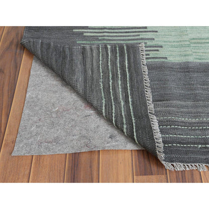 Flat Weave Wool Hand Woven Rug Green Dark Gray 8.2X10.1 -O060025