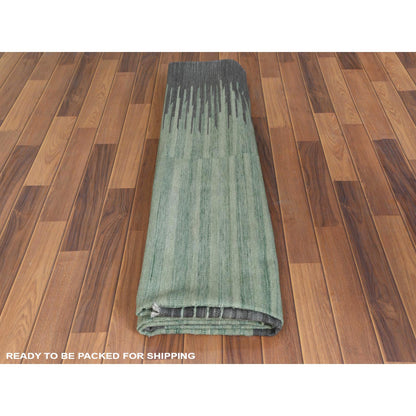 Flat Weave Wool Hand Woven Rug Green Dark Gray 8.2X10.1 -O060025