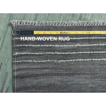 Flat Weave Wool Hand Woven Rug Green Dark Gray 8.2X10.1 -O060025