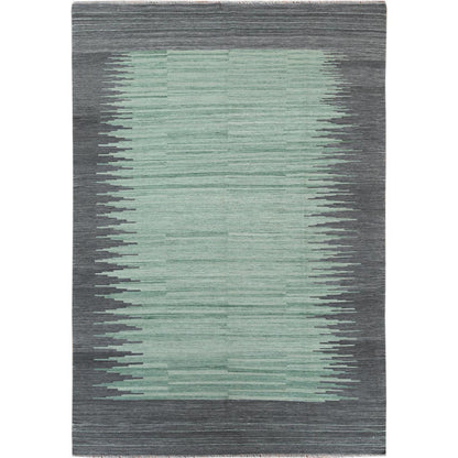 Flat Weave Wool Hand Woven Rug Green Dark Gray 6.1X9.1 -O060026