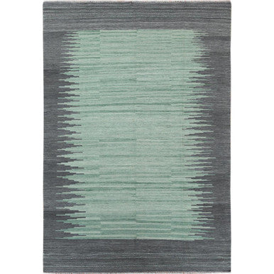 Flat Weave Wool Hand Woven Rug Green Dark Gray 6.1X9.1 -O060026