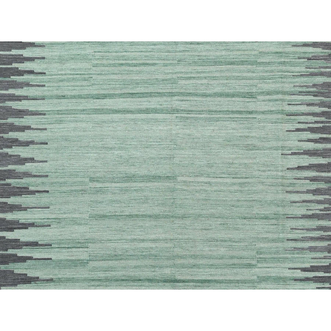 Flat Weave Wool Hand Woven Rug Green Dark Gray 6.1X9.1 -O060026