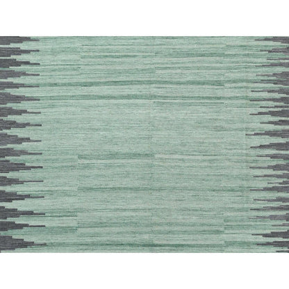 Flat Weave Wool Hand Woven Rug Green Dark Gray 6.1X9.1 -O060026