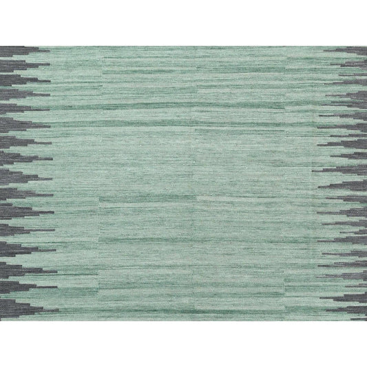 Flat Weave Wool Hand Woven Rug Green Dark Gray 6.1X9.1 -O060026