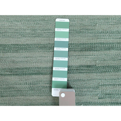 Flat Weave Wool Hand Woven Rug Green Dark Gray 6.1X9.1 -O060026