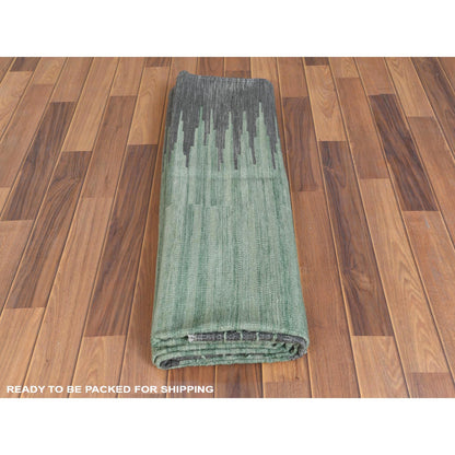 Flat Weave Wool Hand Woven Rug Green Dark Gray 6.1X9.1 -O060026