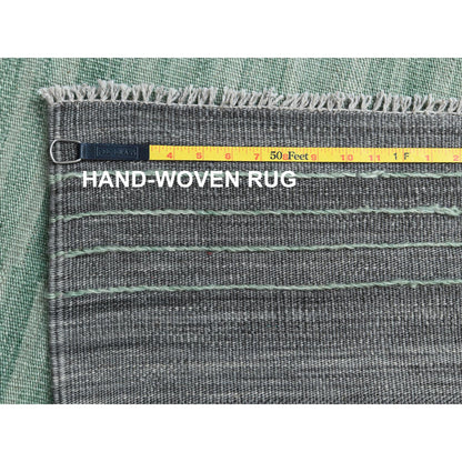Flat Weave Wool Hand Woven Rug Green Dark Gray 6.1X9.1 -O060026