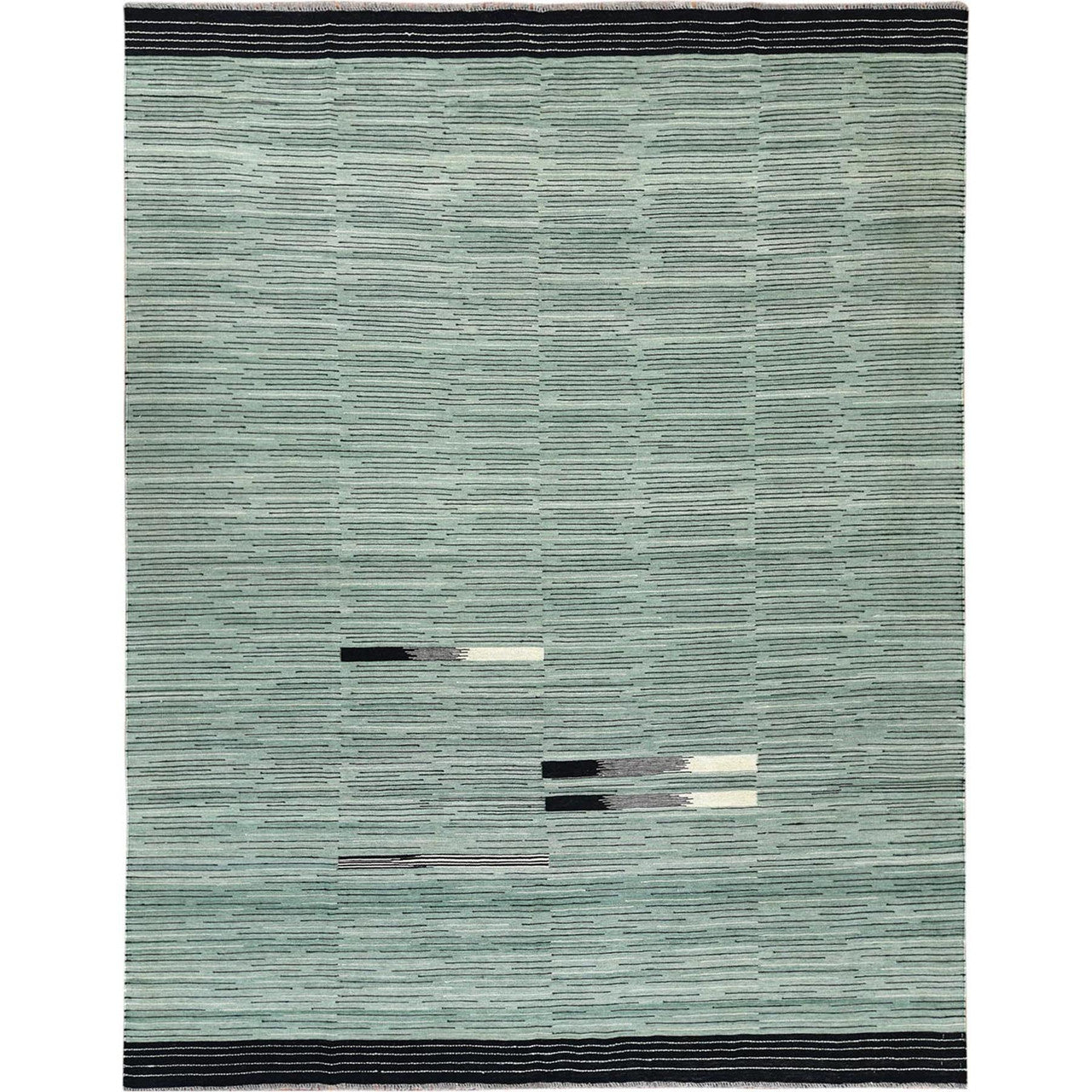 Flat Weave Wool Hand Woven Rug Green No Border 8.2X10.1 -O060031