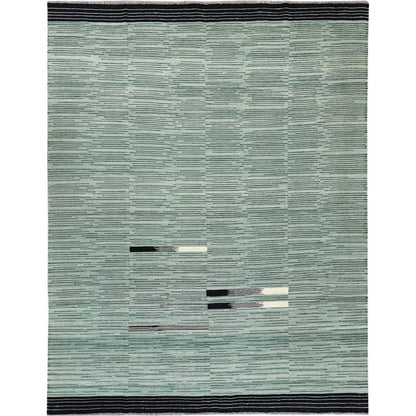 Flat Weave Wool Hand Woven Rug Green No Border 8.2X10.1 -O060031