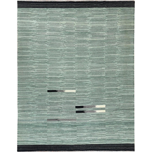 Flat Weave Wool Hand Woven Rug Green No Border 8.2X10.1 -O060031
