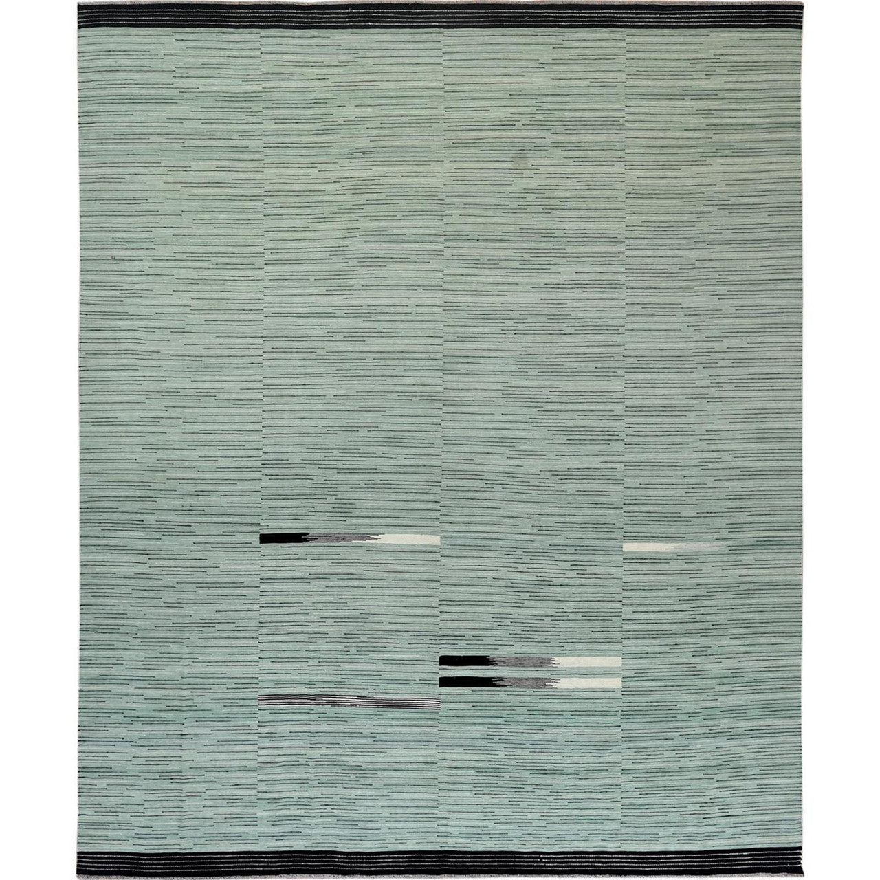 Flat Weave Wool Hand Woven Rug Green No Border 12.6X15.0 -O060034