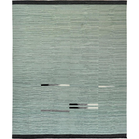 Flat Weave Wool Hand Woven Rug Green No Border 12.6X15.0 -O060034