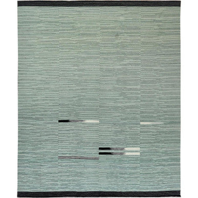 Flat Weave Wool Hand Woven Rug Green No Border 12.6X15.0 -O060034