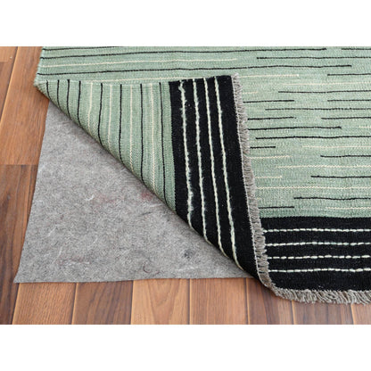 Flat Weave Wool Hand Woven Rug Green No Border 12.6X15.0 -O060034