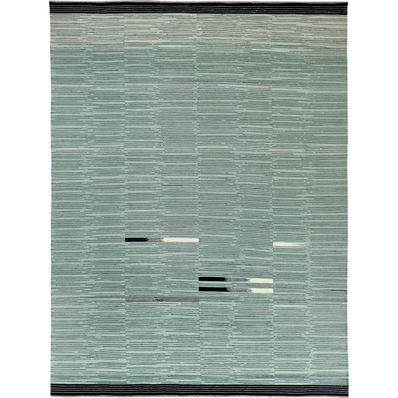 Flat Weave Wool Hand Woven Rug Green No Border 10.2X14.0 -O060035