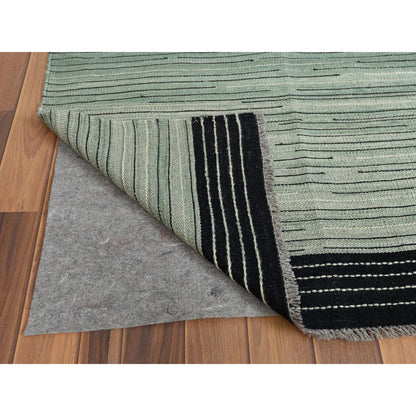 Flat Weave Wool Hand Woven Rug Green No Border 10.2X14.0 -O060035