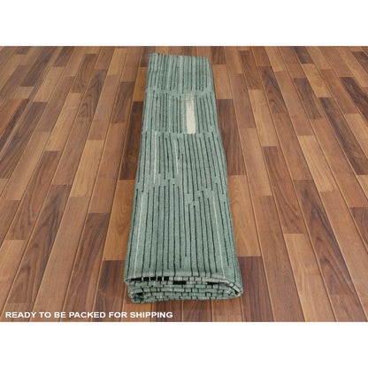 Flat Weave Wool Hand Woven Rug Green No Border 10.2X14.0 -O060035