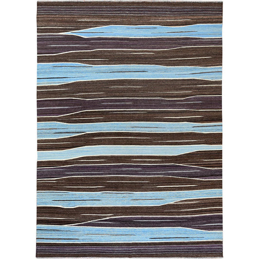 Flat Weave Wool Hand Woven Rug Brown No Border 9.6X12.0 -O060036
