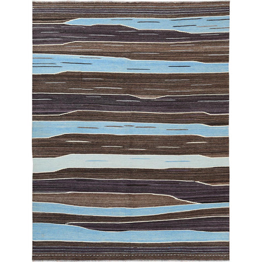 Flat Weave Wool Hand Woven Rug Brown No Border 8.3X10.2 -O060039
