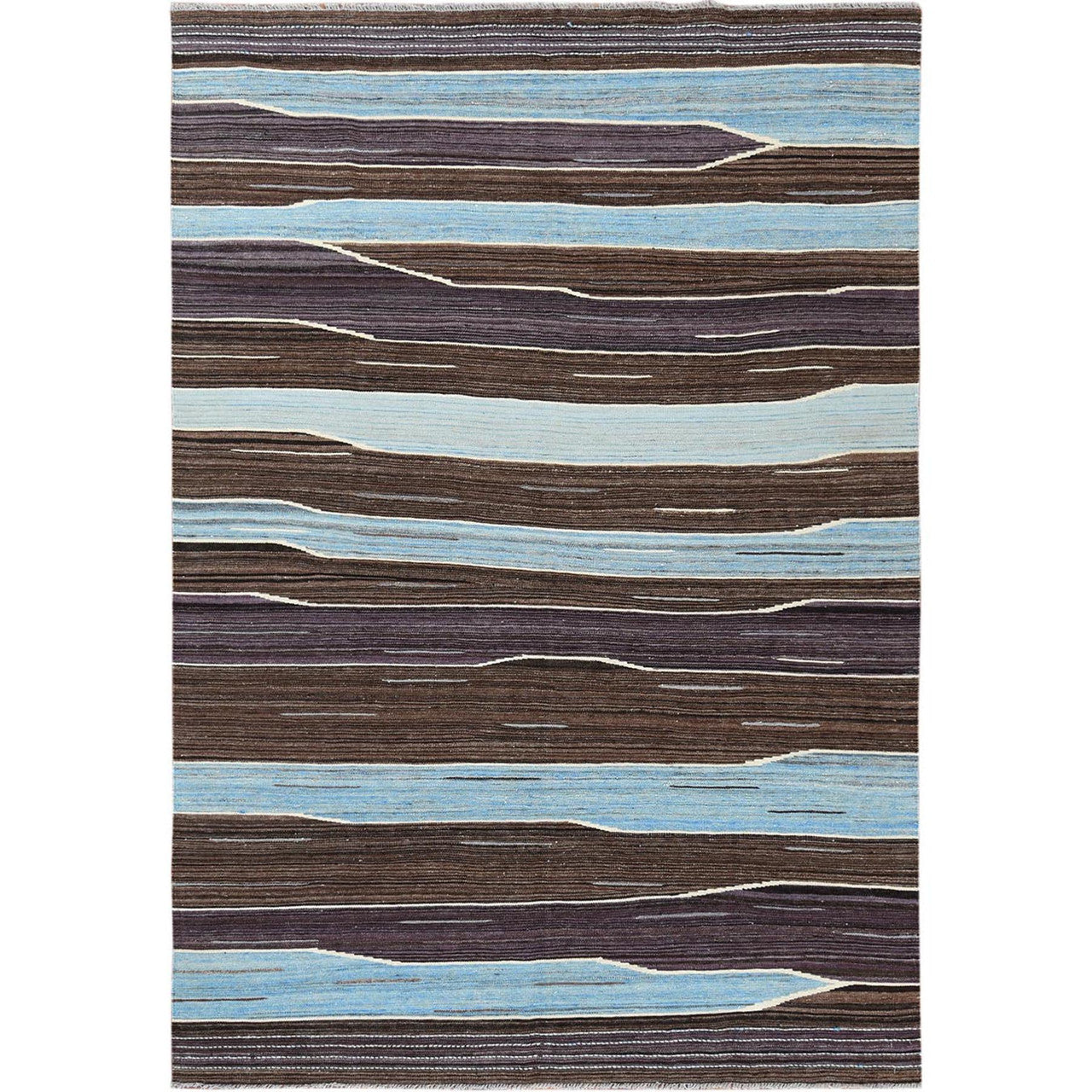 Flat Weave Wool Hand Woven Rug Brown No Border 6.3X9.0 -O060040