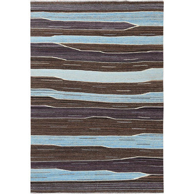 Flat Weave Wool Hand Woven Rug Brown No Border 6.3X9.0 -O060040
