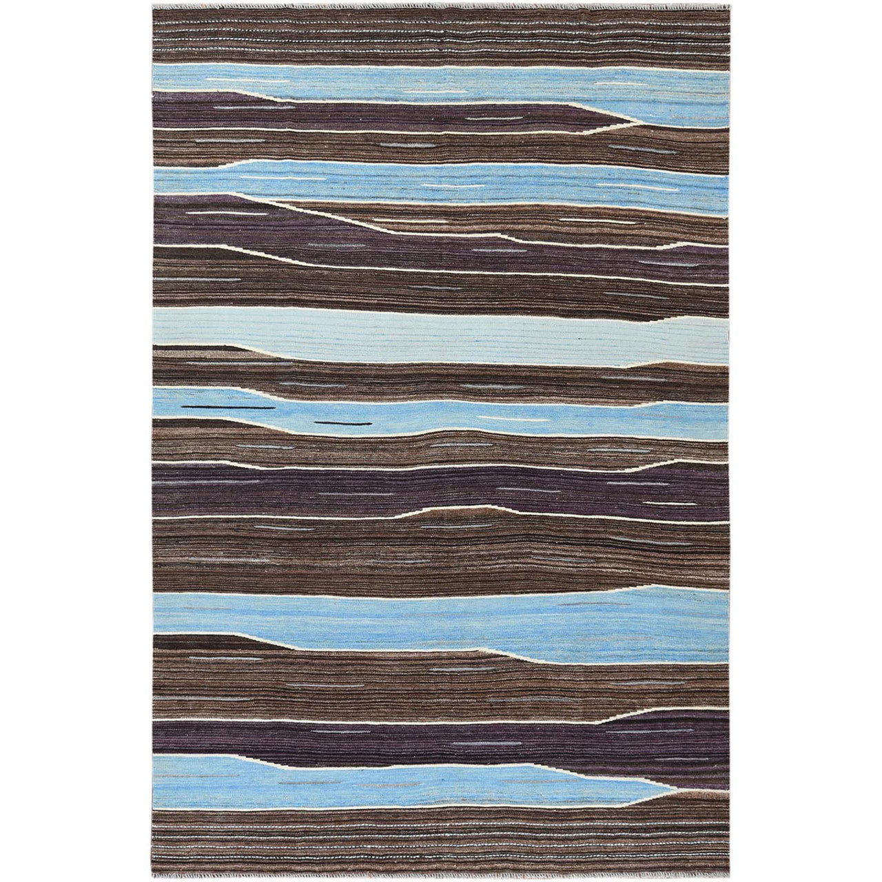 Flat Weave Wool Hand Woven Rug Brown No Border 6.4X9.0 -O060041