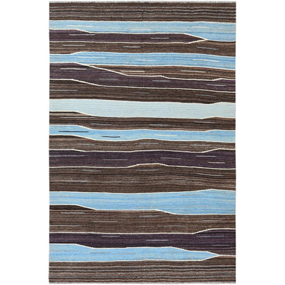 Flat Weave Wool Hand Woven Rug Brown No Border 6.4X9.0 -O060041