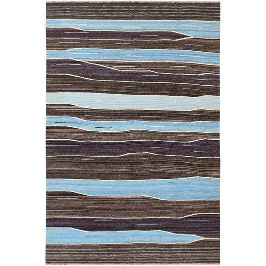 Flat Weave Wool Hand Woven Rug Brown No Border 6.4X9.0 -O060041
