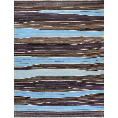 Flat Weave Wool Hand Woven Rug Brown No Border 10.5X14.0 -O060042