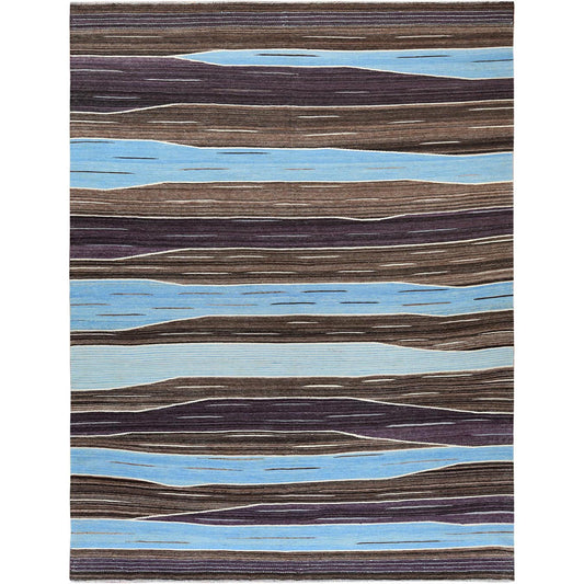 Flat Weave Wool Hand Woven Rug Brown No Border 10.5X14.0 -O060042