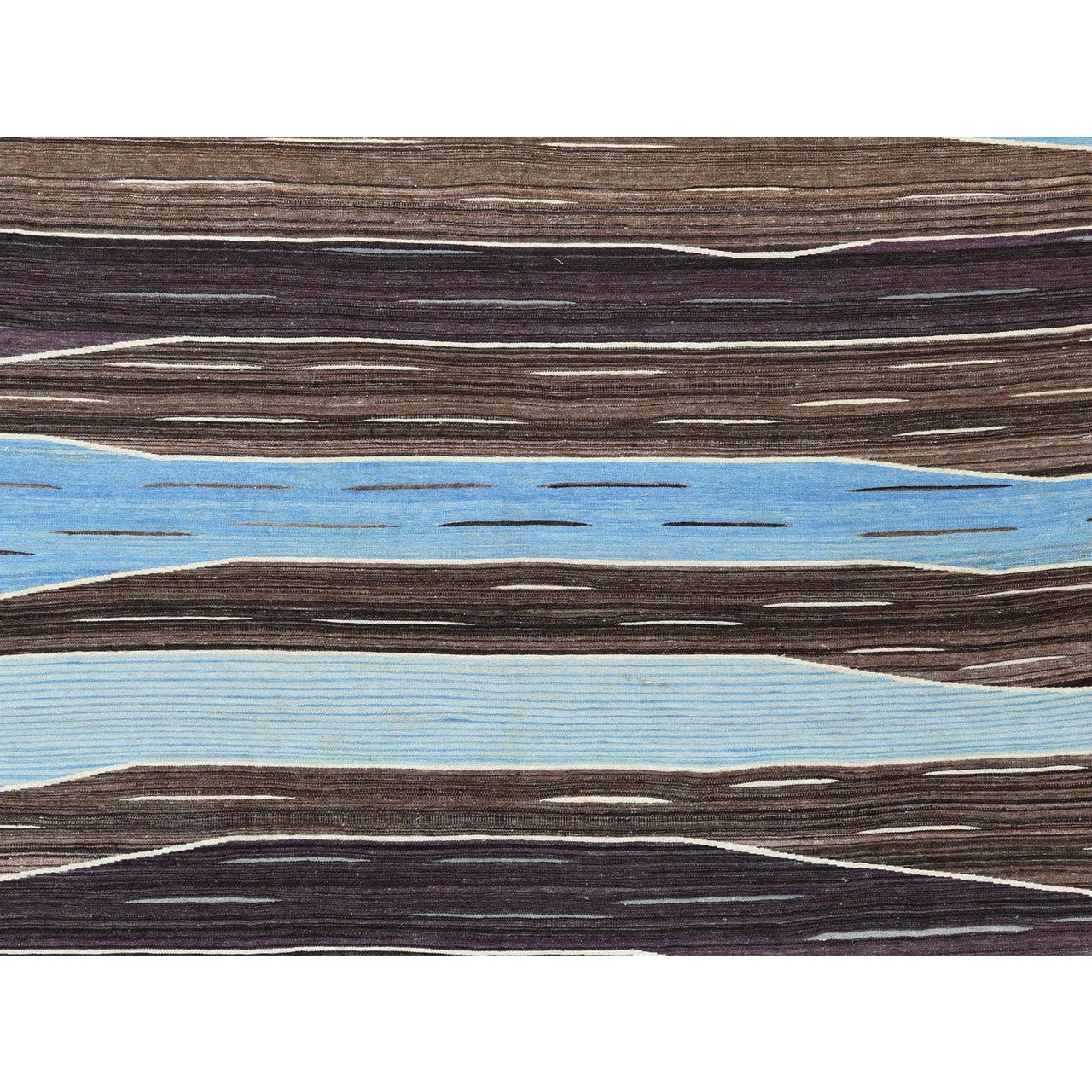 Flat Weave Wool Hand Woven Rug Brown No Border 10.5X14.0 -O060042